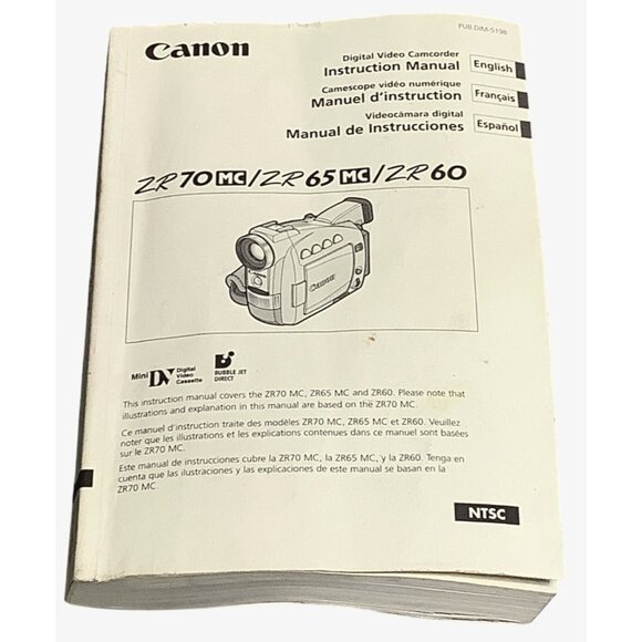 Canon  Camcorder ZR70MC/ZR 65MC/ZR 60 Instruction Manual English/French/Spanish - Picture 2 of 6